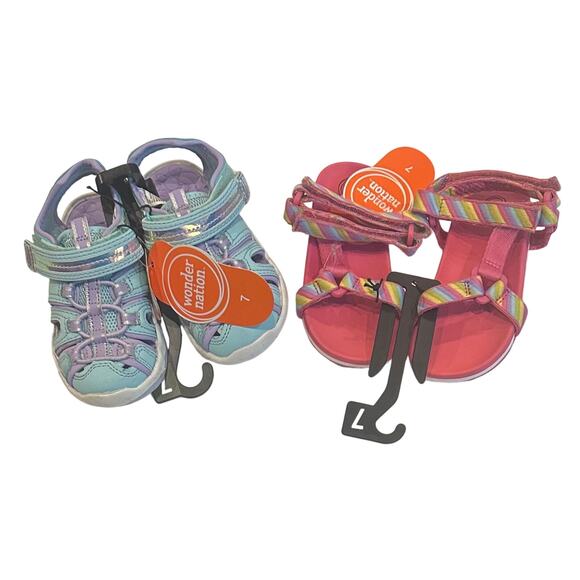 2 pair Wonder Nation Toddler Girls Sandals , Size 7, Pink, Blue, Purple, New - Picture 2 of 8